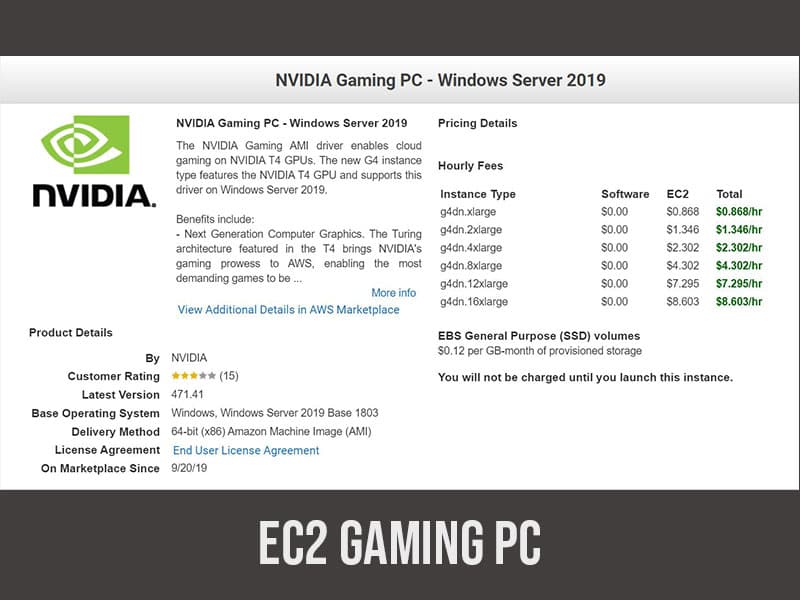 This screenshot is showing the windows server costs required for pixel streaming.