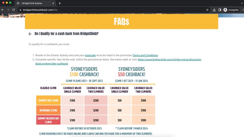 A screenshot showing the cashback amounts